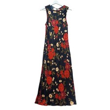 Gap Floral Maxi Slip Dress Womens Medium Black Red Sleeveless Satin Slit Fairy