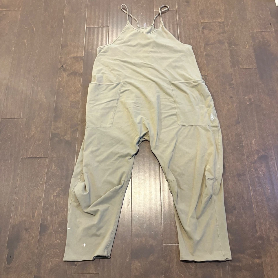 Free People Movement Tencel Blend Jumpsuit Overalls Tan Beige Cropped Size L - Image 4 of 4