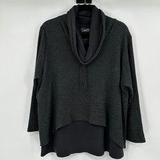 Sympli Cowl Neck Sweater Grey Waffle Knit Double Layer Jersey Knit Top Size 4