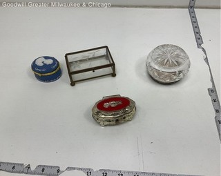Lot of 4 Small Jewelry Trinket Boxes Glass etc