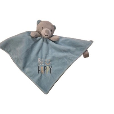 Baby Starters 13  Be Happy Aqua Gray Bear Rattle Plush Lovey  Security Blanket