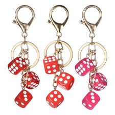 3pcs Lucky Dice Keychain Charm Resin Dice Keyring with 3 Pendants 3 Color