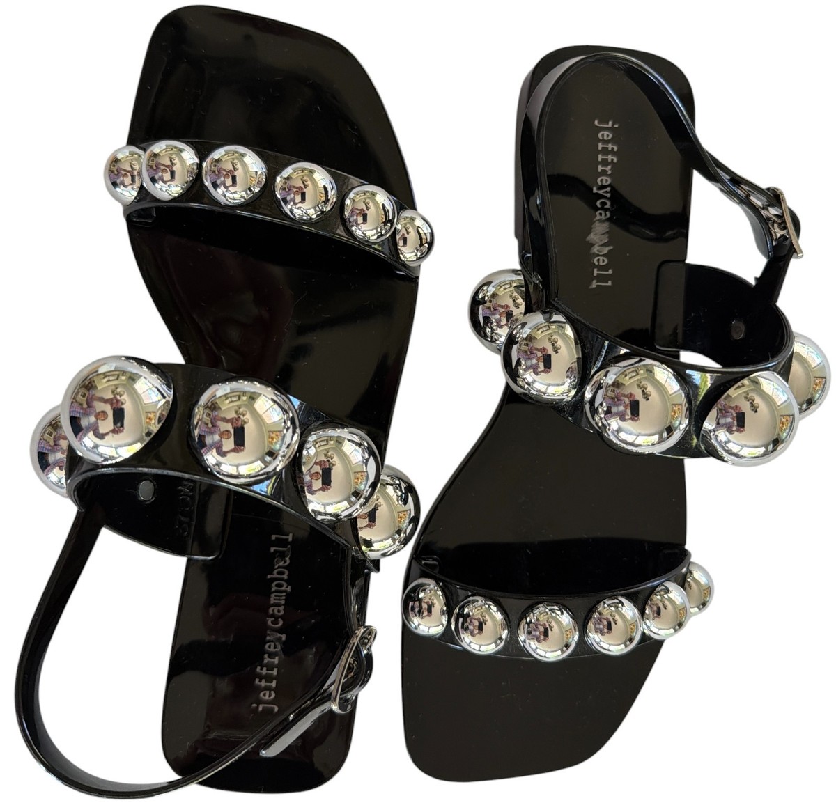 アクセサリー S-040 Jeffrey Campbell sz 7 gum drop black silver women's jelly sandals