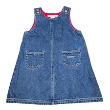 Tommy Hilfiger Toddler Girls Denim Dress Jumper Size 3T Snap Strap Vtg 90s Y2K