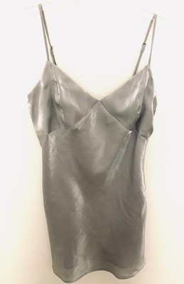 Divided H&M Silver Slip Chemise Dress Spaghetti Straps Side Zipper Size L NWT  