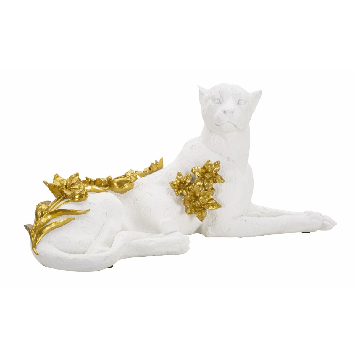 Statue léopard couché en résine blanche de 53cm pour décoration intérieure