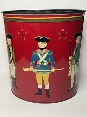 Vintage Baret Ware (England) American Colonial Bicentennial Theme Tin Waste Bin