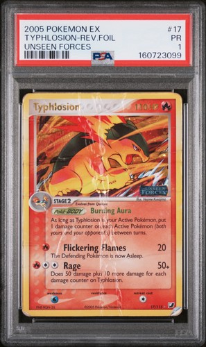 2005 POKEMON EX UNSEEN FORCES #17 TYPHLOSION-REVERSE FOIL PSA 1