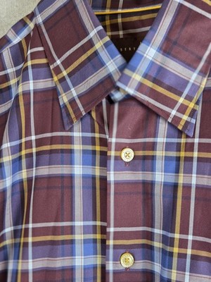 Robert Talbott Mens L Burgundy Plaid Sport Shirt Discontinued Retro Y2K Career