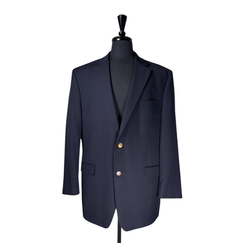 Chaps Ralph Lauren Mens 44R Navy Blue Wool Blazer Sport Coat Gold Button Jacket - Image 4 of 4