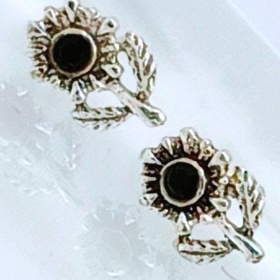 Sterling 925 Silber Sonnenblume Ohrstecker Floral Vintage 90er Kristall Schmuck