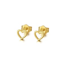 14K Gold Heart Stud Earrings for Women Gold Hollow Heart Earrings, Dainty Val...