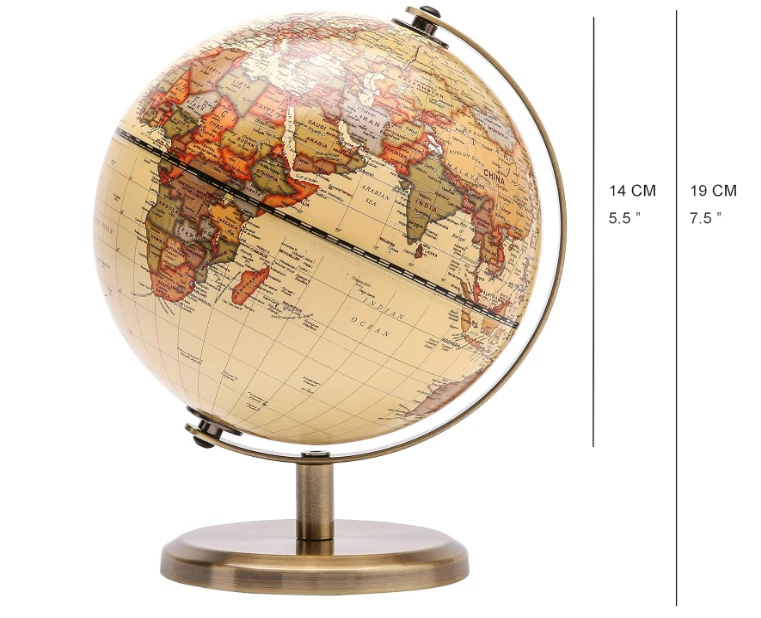 Globo Terráqueo Antiguo 14 cm con Base de Acero, Decorativo y Educativo Foto 2 de 4