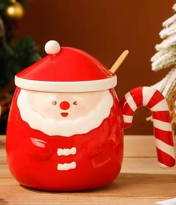 Tazza Natale Con Coperchio E Cucchiaio - 400 Ml Ceramica - Design