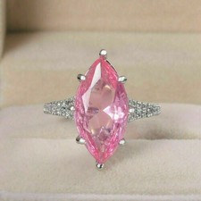 Pink Sapphire Marquise 3.90 Ct Lab-Created Wedding Ring 925 Sterling Silver