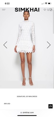 Johnathan Simkhai JOY Mini Dress Size 0 White Eyelet Lace Long Sleeve Dress