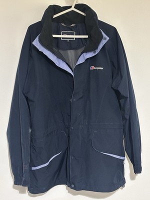 Berghaus Goretex Regenmantel Kapuzenjacke Damen Uk 16 Navy Blau & Violett