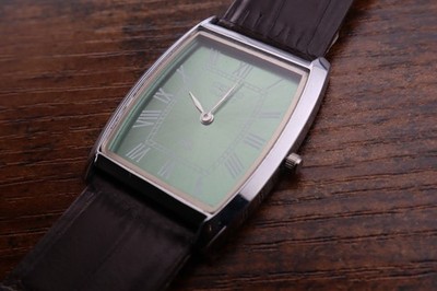 Vintage Seiko Quartz Slim Barrel Tank Green Dial Dark Brown