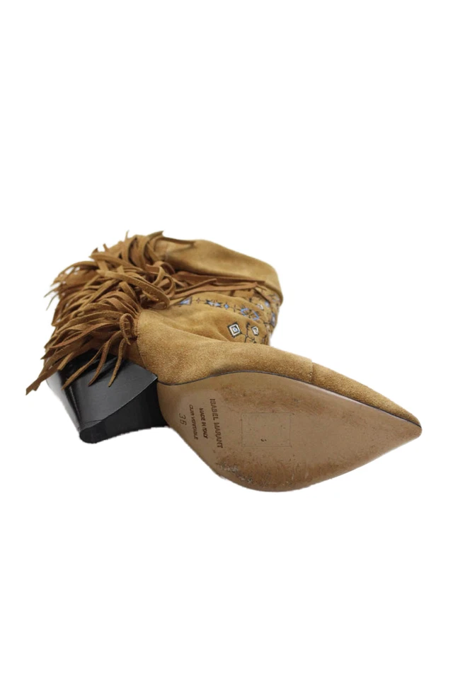 Isabel Marant Womens Suede Fringe Cowboy Ankle Boots Brown Size 36 6 - Image 4 of 4