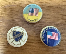 Old Vintage,Celluloid Pinbacks,Political Buttons,Early 20th Century.3 Total.