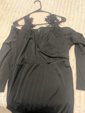 SHEIN 2XL Black Floral Appliqué Cold Shoulder Long Sleeve Bodycon Dress