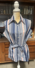 Vintage 70s Button Down Anchor Ship Sailor Shirt w Belt Nautical Women's Size 38