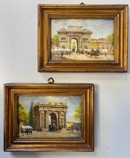 COPPIA MINIATURE OLIO Prada VECCHIA MILANO Porta Magenta Porta Garibaldi '900