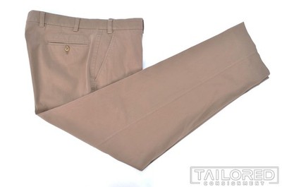 HILTL Solid Beige Cotton Blend Mens Flat Front Luxury Pants Trousers - 34