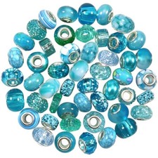 TOAOB 50pcs Assorted Resin European Beads Blue Large Hole Lampwork Spa