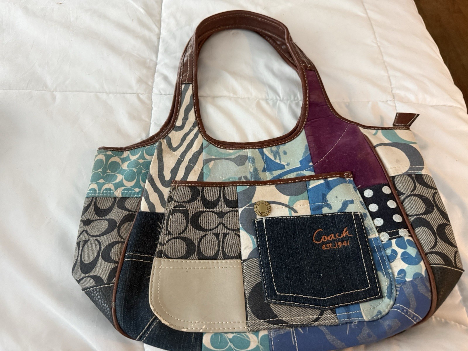 Coach Patchwork Multicolor Blue Shoulder Bag with… - image 2