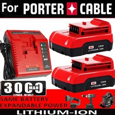 2-PACK 18V Lithium Battery /Charger for Porter Cable 18Volt PC18B PC18BL PC18BLX