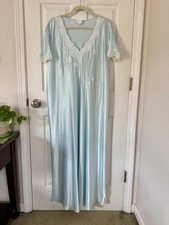 Natori Light Blue Lace Trim Vintage Nightgown Size XL