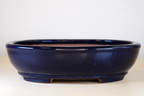Japanese Bonsai Pot Tokoname YAMAFUSA 7.5"(19.1cm) Dark Blue Glazed Oval Y747