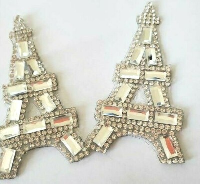 CraftbuddyUS IDM6 One Pair 4cmx8cm Eiffel Tower Rhinestone Hotfix Iron On Motif 