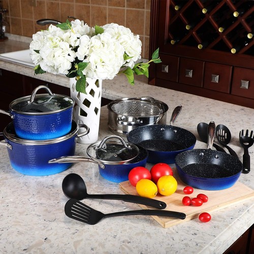 Kitchen Academy 15 Pieces Non-Stick Cookware Set, Nonstick Induction Granite-Coa - 第 2/6 張圖片