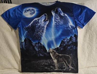 #ad WOLVES WOLF HOWLING MOON MOUNTAIN OUTDOOR ANIMAL T SHIRT $14.55