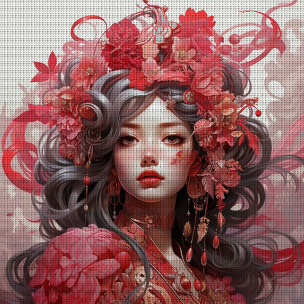 Full Embroidery Ecocotton Thread 11CT Printed Saffron Girl Cross