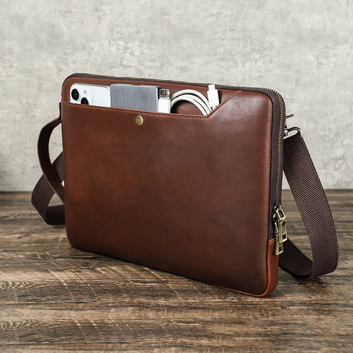 For MacBook Pro Inch Genuine Leather Shoulder Bag Crossbody Laptop Bag