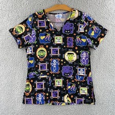 Halloween Scrub Top SB Womens Extra Small Nurse Medical Vet Xray Pockets Black