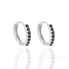 925 Sterling Silver Plated Black CZ Huggie Hoop 14mm Small Earrings Men Women P6