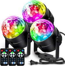  3-Pack Disco Ball DJ Party Lights Sound Activated with Remote Control Strobe L