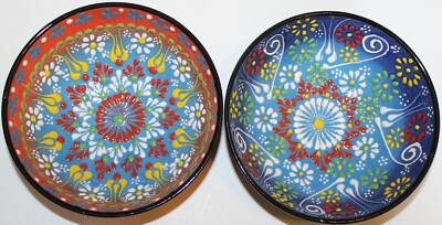 6''x2 1/4'' Turkish Handmade Iznik Floral Pattern Ceramic Bowl Set of 2