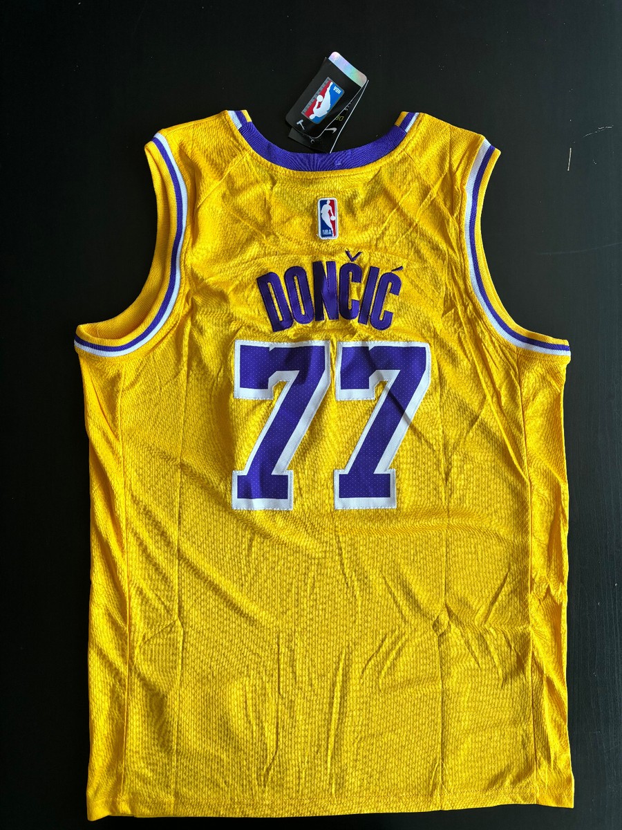 Luka Doncic #77 Men's Los Angeles Lakers Gold Jersey Size