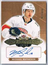 2016-17 FLEER SHOWCASE HOT PROSPECTS MICHAEL MATHESON ROOKIE AUTO 011/499