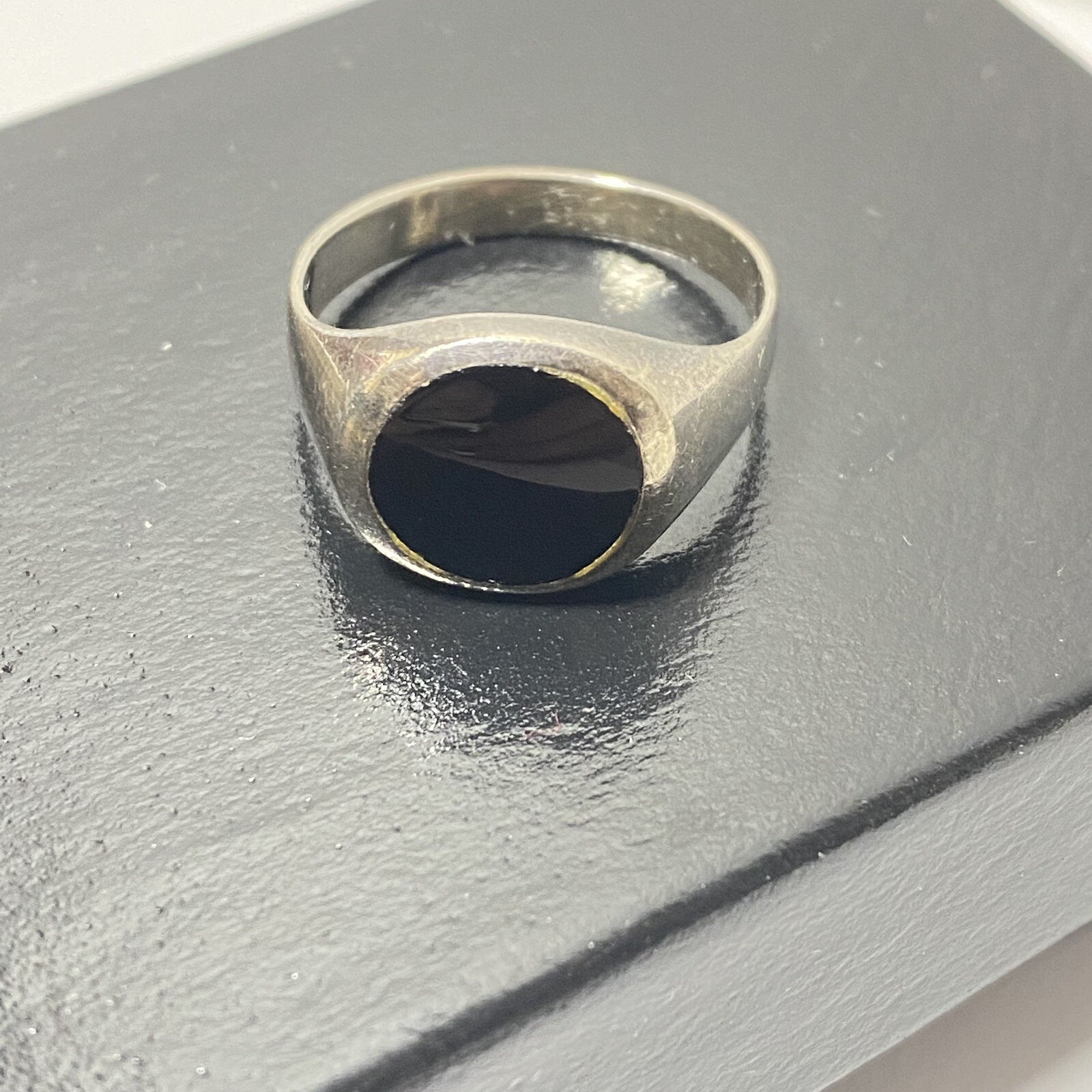 Black Center Statement Ring Silver Tone Marked 925 - image 1