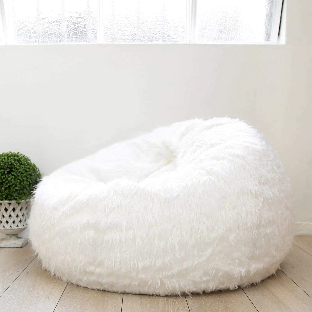 New Ivory Deene Fur Bean Bag White Polo Largest Fluffy Soft