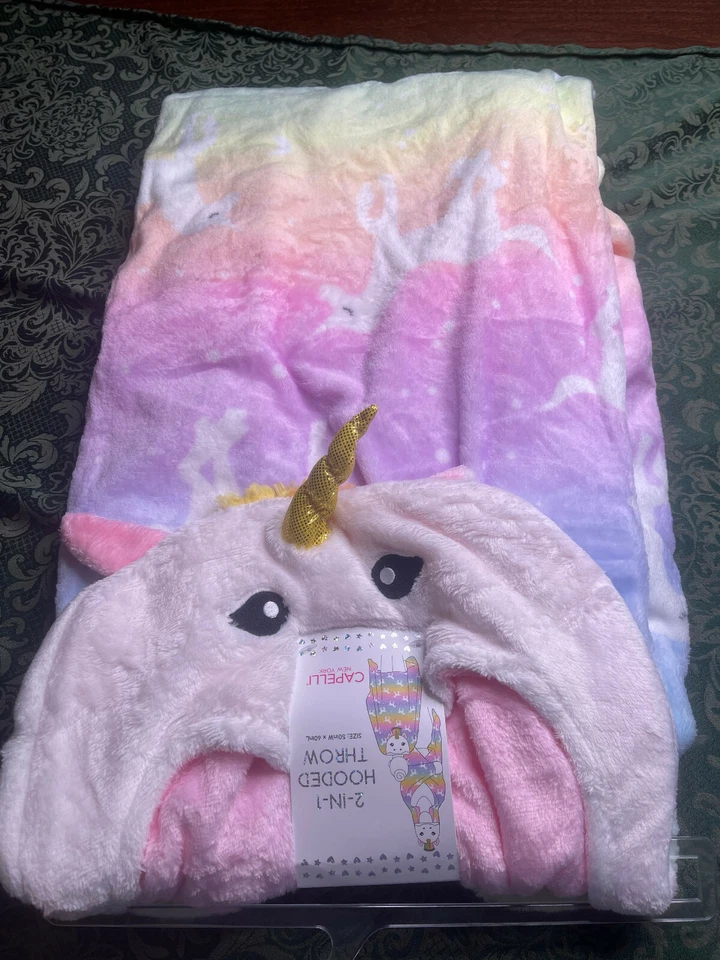Novo com etiquetas cobertor arco-íris unicórnio com capuz toalha roupão envoltório capa de pelúcia cappeli - Imagem 2 de 4