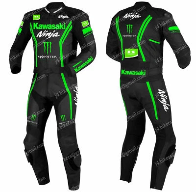 KAWASAKI Courses Combinaison de Moto en Cuir Hommes Moto en Cuir Veste Pantalon - Photo 1/2
