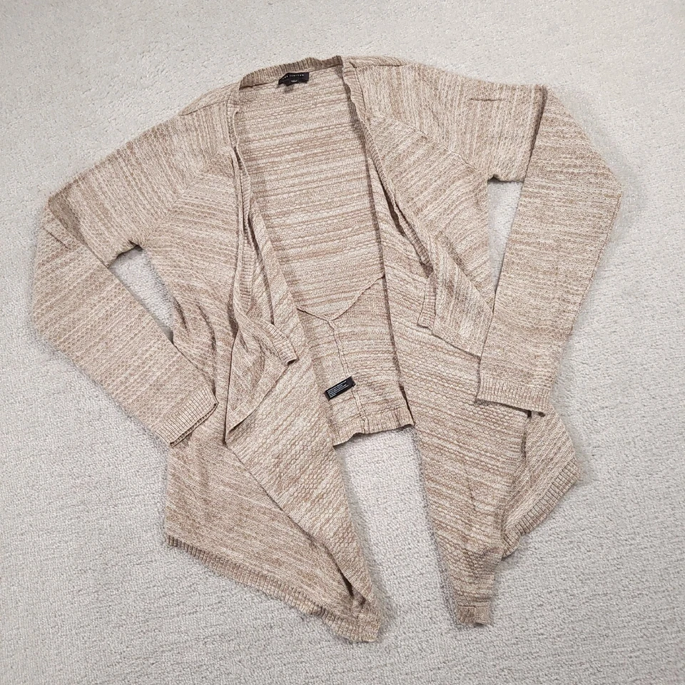 Cárdigan suéter para mujer The Limited pequeño beige tejido manga larga asimétrico Foto 2 de 4