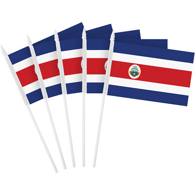 24 Pack Handheld Costa Rica Costa Rican Stick Flags 4x6 In, Printed 150D Poly